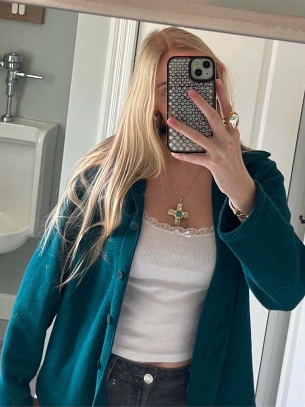 L.L. Bean Teal Button-Up Fleece Jacket